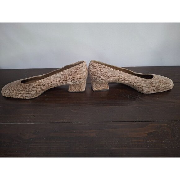 Stuart Weitzman Vintage Greige Embossed Mid Block Leather Pumps/Pre-owned,Sz.7.5 - Picture 2 of 11